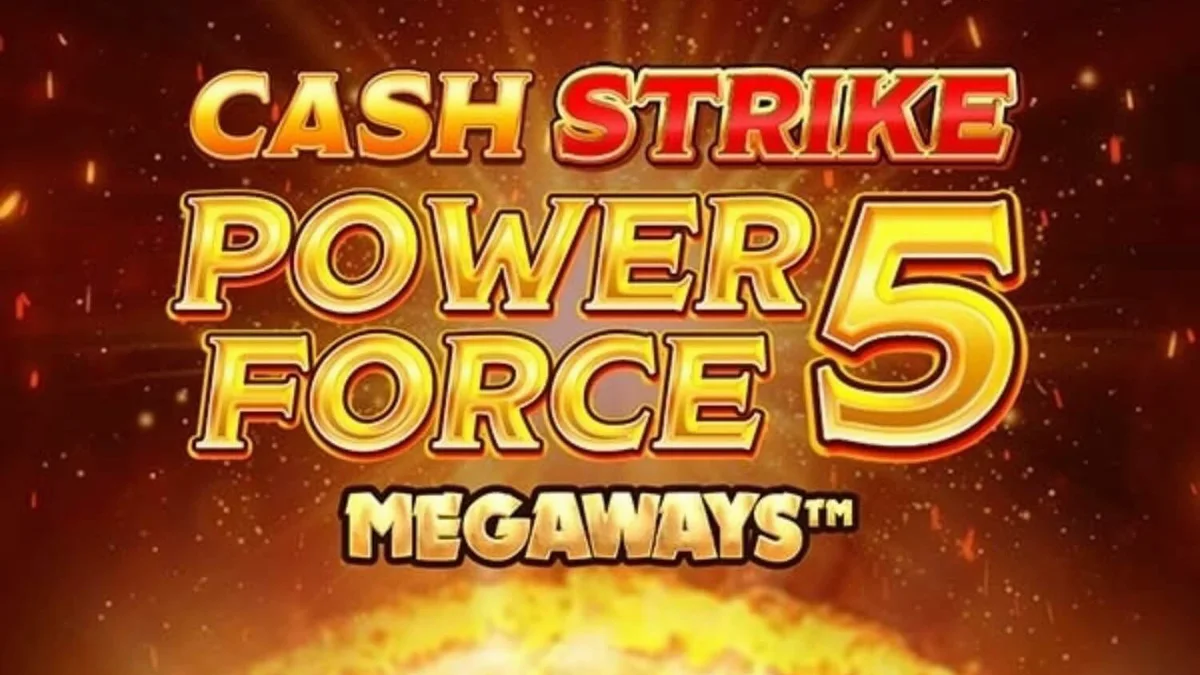 Interface de jogo do slot Cash Strike Power Force 5 Megaways com símbolos de frutas e painéis de coleta.
